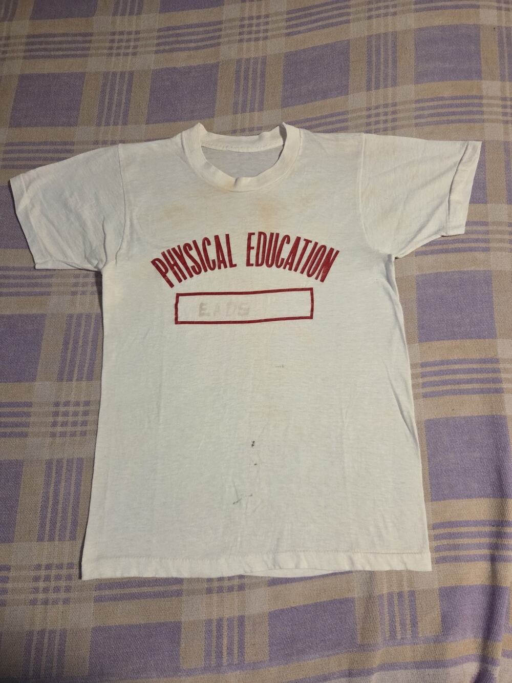 Vtg 60s Physical Education T Shirt Thin Distressed Faded Worn Eads PE 70s 60s